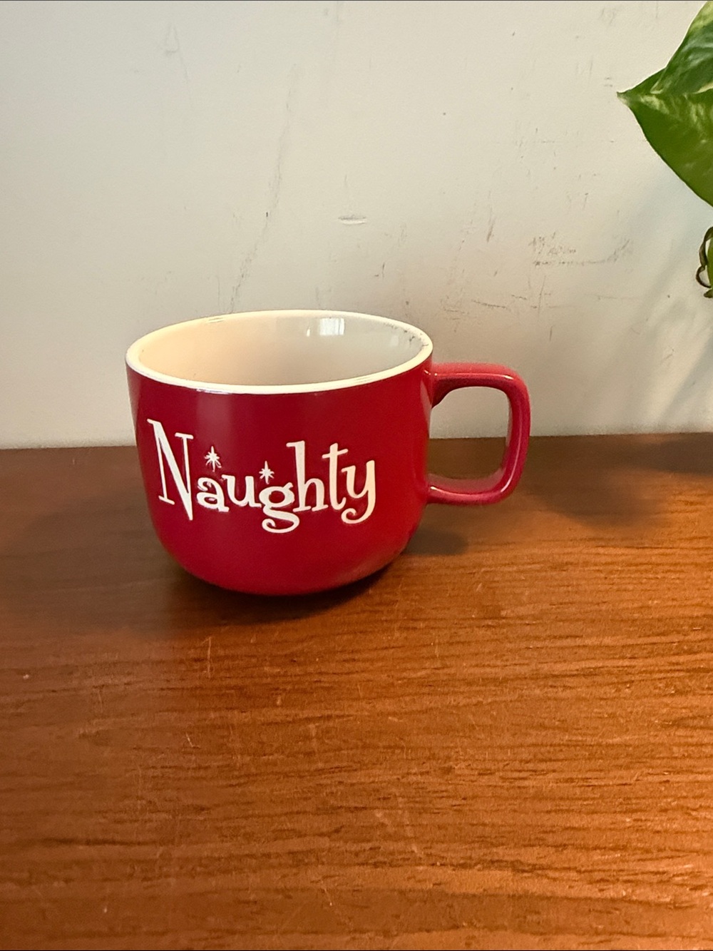 Red 'Naughty' Ceramic Coffee Mug - Holiday Statement Cup